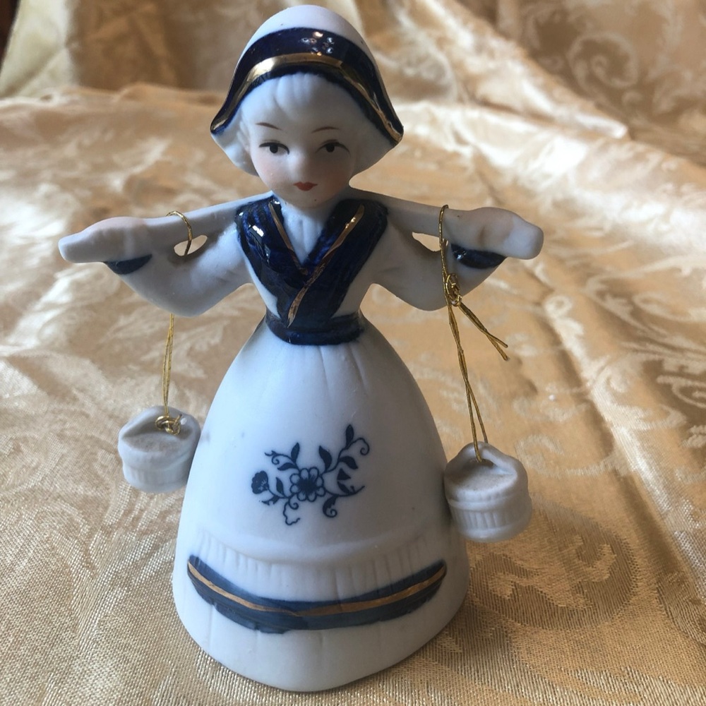 Porcelain Dutch Milk Maid Water Girl Figurine Bell